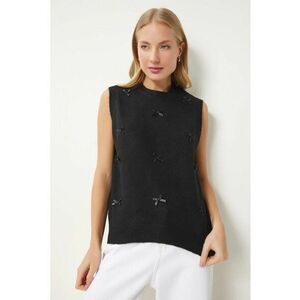Pulover dama - Happiness Istanbul - vesta tricotata texturata - detaliu funda - negru - One Size imagine