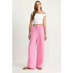 Pantaloni dama talie inalta - drepti - roz aprins - textil imagine