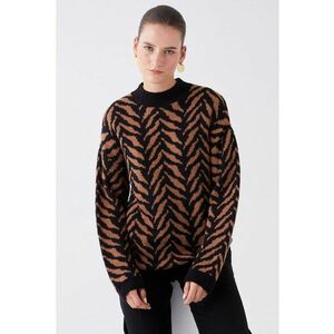 Pulover cu animal print - Negru/Maro imagine