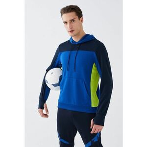 Hanorac cu model colorblock si buzunar kangaroo - Negru/Galben/Bleumarin imagine
