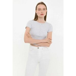Tricou dama - maneca scurta - guler rotund - bumbac - Gri - imagine