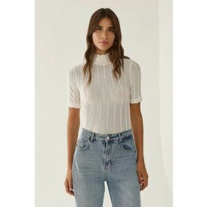 Bluza dama - texturata - maneca lunga - slim fit - alb - poliester imagine