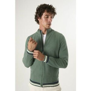 Cardigan tricotat cu terminatii cu dungi - Verde pal imagine