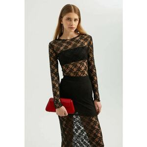 Compleu dama top cu guler inalt si fusta maxi - negru - jerseu imagine