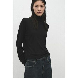 Pulover slim-fit cu guler inalt si model uni - Negru imagine