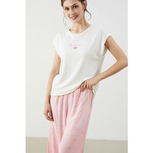 Pijama cu model grafic - Alb/Roz imagine