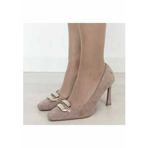 Pantofi maro deschis cu toc comod si brosa B-1747 01 11451 imagine