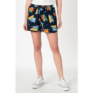 Pantaloni scurti cu imprimeu grafic si talie cu snur de ajustare - Verde/Galben/Bleumarin imagine