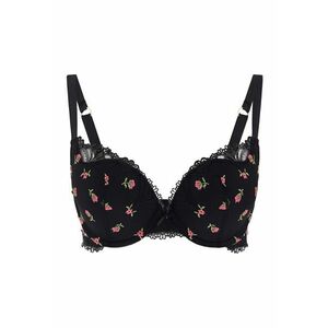 Sutien push-up cu broderii florale Vivian - Rosu/Negru imagine