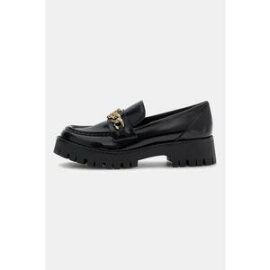 Pantofi loafer cu talpa demi-wedge si detaliu cu lant - Negru imagine