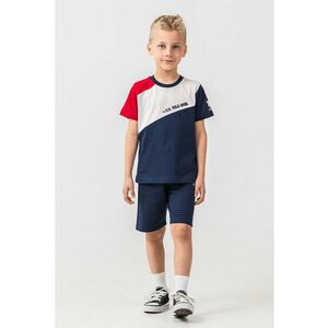 Trening scurt din bumbac cu model colorblock - Rosu/Alb/Bleumarin imagine