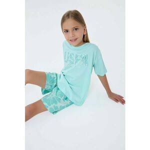 Trening din bumbac cu maneci cazute - Albastru aquamarin/Turcoaz imagine