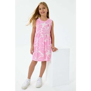 Rochie evazata cu model floral si decolteu rotund - Alb/Roz pastel imagine