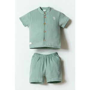 Set de tricou cu nasturi si pantaloni scurti - 2 piese - Verde pal imagine