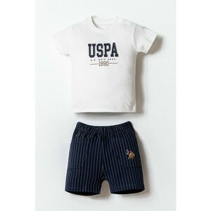 Set de tricou cu imprimeu si pantaloni scurti - 2 piese - Alb/Bleumarin imagine