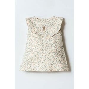 Rochie din amestec de bumbac cu model floral - Alb fildes/Maro deschis/Verde aquamarin imagine