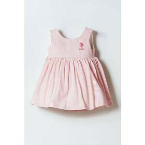 Rochie din amestec de bumbac cu model in dungi - Alb/Roz pastel imagine