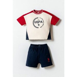 Set de tricou cu imprimeu si pantaloni scurti - 2 piese - Alb fildes/Rosu inchis/Bleumarin imagine
