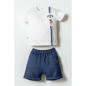 Set de pantaloni scurti si tricou cu logo - 2 piese - Alb/Albastru inchis melange imagine