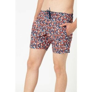 Pantaloni scurti de baie cu model geometric Vali - Portocaliu mandarina/Albastru petrol imagine