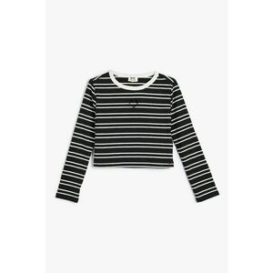 Bluza crop cu model in dungi - Negru/Alb optic imagine