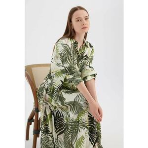 Rochie maxi maneca lunga - imprimeu floral - bej/verde - tesatura de viscoza imagine
