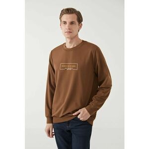 Bluza de trening cu decolteu la baza gatului si imprimeu text - Maro inchis imagine