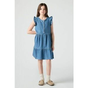Rochie stratificata din denim si mansete cu volane Flutter - Denim Blue imagine