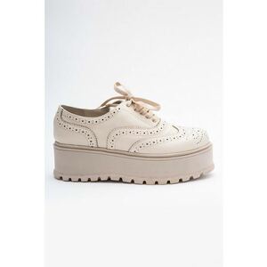 Pantofi brogue flatform de piele - Crem imagine