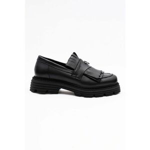 Pantofi loafer de piele cu toc masiv - Negru - imagine