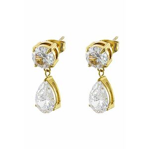Cercei drop placati cu aur de 18K si zirconia - Auriu imagine