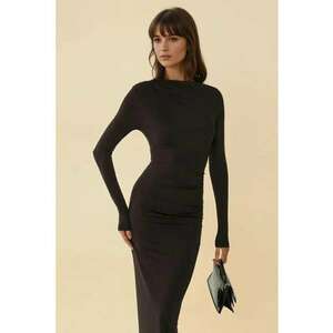 Rochie maxi volane - guler rotund - negru - jerseu imagine