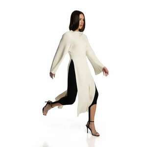 Rochie midi din tricot cu slituri laterale - Alb imagine