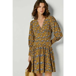 Rochie cu maneci bishop si model floral Avi - Maro/Bleumarin imagine
