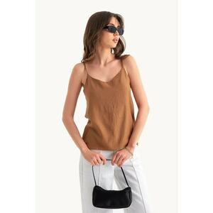 Bluza dama - fara maneci - decolteu in V - maro - bumbac imagine