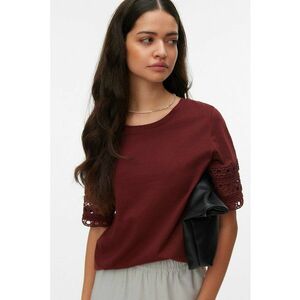 Tricou cu decolteu rotund si maneci cu broderii - Visiniu imagine