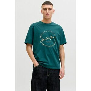 Tricou de bumbac cu imprimeu logo - Galben pai/Albastru petrol imagine