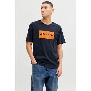Tricou din bumbac cu imprimeu logo pe piept - Albastru ultramarin/Portocaliu mandarina imagine