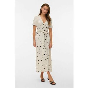 Rochie-camasa cu cordon in talie cu buline - Alb fildes/Negru imagine