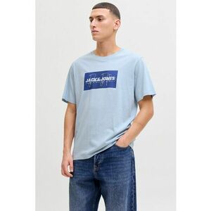 Tricou din bumbac cu imprimeu logo pe piept - Albastru pastel/Albastru indigo imagine