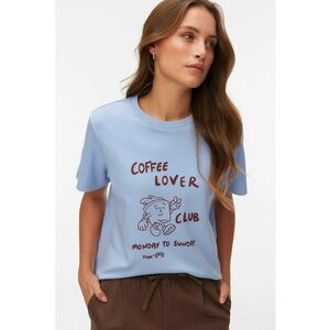 Tricou de bumbac organic cu imprimeu - Visiniu/Albastru azur imagine