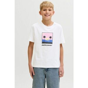 Tricou din bumbac cu decolteu la baza gatului si imprimeu - Alb/Roz pastel/Negru stins/Albastru royal imagine