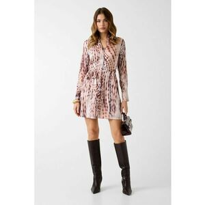 Rochie mini cu model si cordon in talie - Alb fildes/Maro deschis imagine