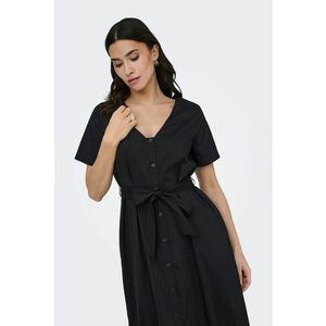 Rochie-camasa cu decolteu in V si cordon in talie - Negru imagine