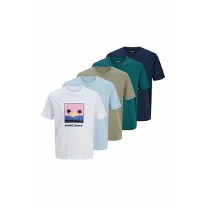 Set de tricouri din bumbac cu imprimeu - 5 piese - Alb/Roz pastel/Albastru azur/Bleumarin imagine