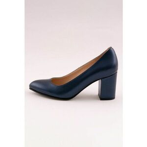 Pantofi din piele cu toc - Bleumarin imagine