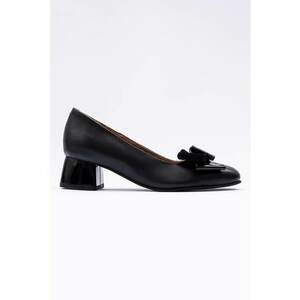 Pantofi din piele cu aplicatie cu funda - Negru imagine