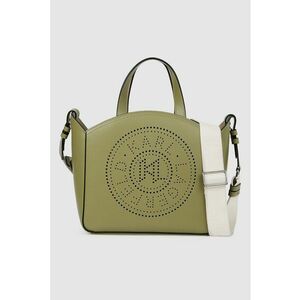 Geanta tote din piele cu bareta de umar si logo cu perforatii - Kaki imagine