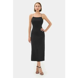 Rochie midi - bretele spaghete - crapatura - negru - poliester imagine