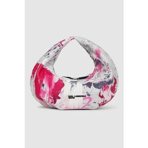 Geanta in forma de semiluna din piele ecologica cu bareta de umar - Fucsia/Alb murdar imagine